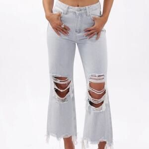 Vervet Gray Leslie 90’s Vintage Flare Wide Leg Crop Jeans Sz 26